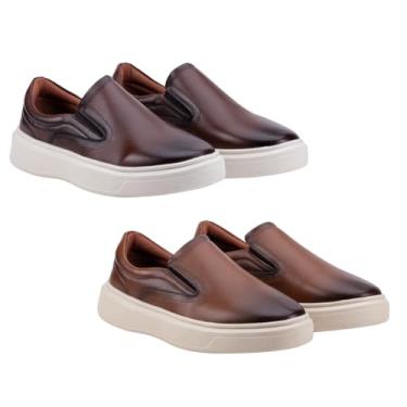 Imagem de Kit 2 Tênis Slip On Iate Masculino Couro Confortável Calce Fácil (Marrom+Terracota, BR, Adulto, Numérico, 37)