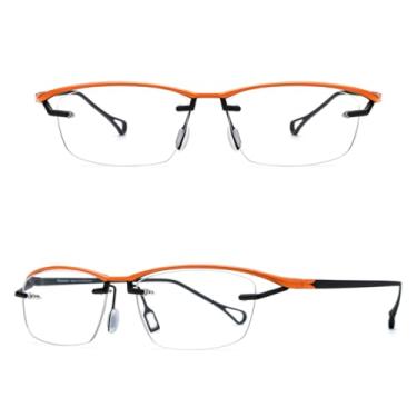 Imagem de VFDHN Armação de óculos de titânio masculina, óculos de grau sem aro, ultraleve (laranja, preto, C6)