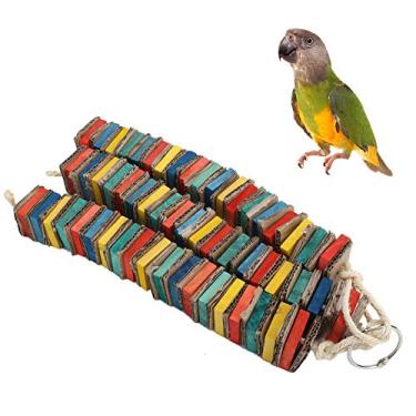 Imagem de Brinquedos de mastigar para papagaios, brinquedo de suspensão de bloco de madeira colorido, brinquedos de trituração de mastigação de calopsita para arara Cacatua cinza africana