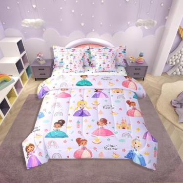 Imagem de Erosebridal Jogo de edredom infantil de princesa fofa, 7 peças, castelo mágico roxo para sofá, conjunto de lençol com elástico de princesa kawaii para meninas, conjunto de lençol com elástico feminino