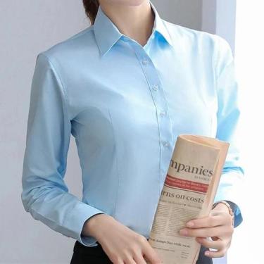 Imagem de Camisa Feminina Branca de Manga Comprida com Botões - Blusa Elegante p
