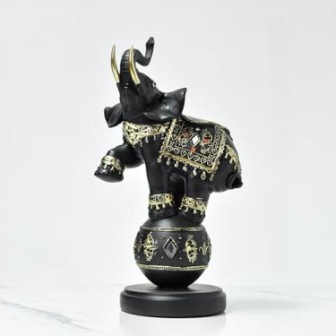 Imagem de Escultura de animal fofo elefante circo estatuetas colecionáveis ornamento de arte estátua moderna casa escritório loja vinho armário decoração (preto)