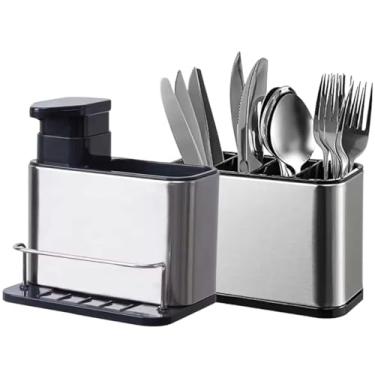 Imagem de Kit Escorredor De Talheres + Porta Detergentes em Aço Inox