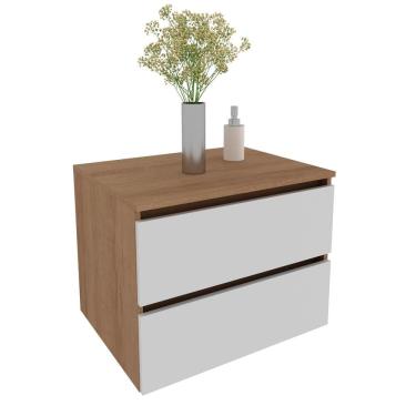 Imagem de Balcão Gabinete Suspenso para Banheiro 60cm com 2 Gavetas BN3607 Amêndoa/Branco - Tecno