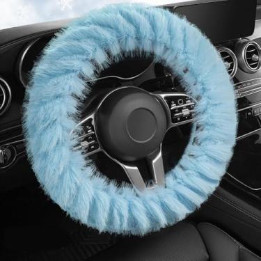Imagem de Capas de volante macias de pele de lã de inverno capa fofa quente antiderrapante decoração automotiva para mulheres acessórios de carro (azul)