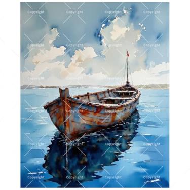 Imagem de Kit de pintura a remo na água por números para adultos - Barco vintage DIY com pintura reflexiva em tela 40,6 x 50 cm, conjunto de tinta acrílica, adequado para iniciantes, arte marinha para decoração
