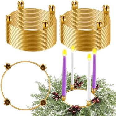 Imagem de Thyle 30 peças de anéis de vela de Natal, guirlanda, vela do advento de metal de Natal, suporte de advento dourado, anel de Natal, guirlanda, decoração de mesa afunilada