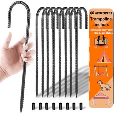 Imagem de XINCAMPING Estacas de trampolim, estacas de solo de aço galvanizado, kit de âncoras de estacas de vergalhão resistente, pacote com 8 estacas de barraca de segurança, 38 cm em forma de J