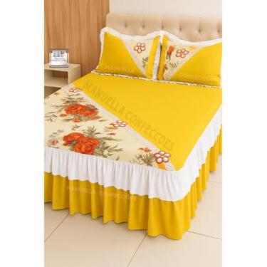 Imagem de Colcha Estampada Acochoada Com babado Duplo e Bico 2,40m X 2,60M- Cama