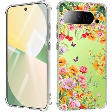 Imagem de Dcwunk Capa para Google Pixel 10 Pro XL, 5G, flores, fina, antiqueda, à prova de choque, macia, à prova de choque, transparente, capa protetora de telefone de 6,8 polegadas para mulheres (vitalidade