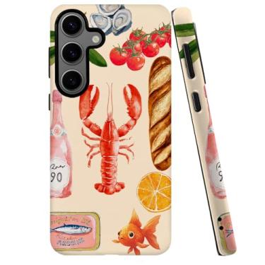 Imagem de DJSOK Compatível com Samsung Galaxy S24 FE, capa fosca de policarbonato antiarranhões à prova de choque - Colagem estética de peixe e fruta