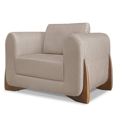 Imagem de Poltrona Para Sala Base De Madeira Izzy S06 Linho Areia - Mpozenato