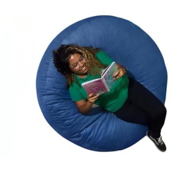 Imagem de Puff Redondo Gigante Cheio Suede Eventos Decoração Conforto (Azul)