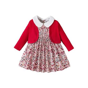 Imagem de Mioglrie Vestido infantil para bebês meninas outono inverno vestidos para bebês meninas 6 9 12 18 24 meses 2t 3t roupas meninas, Vermelho, 12-18 Meses