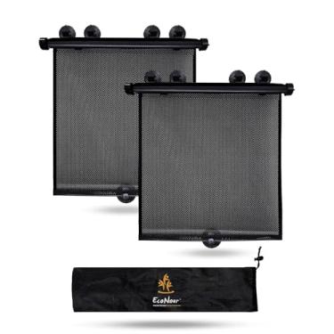 Imagem de EcoNour Capas de janela de carro para bebês (pacote com 2) | Persianas retráteis de janela de carro para proteger crianças, passageiros e animais de estimação dos raios solares nocivos | Persiana de