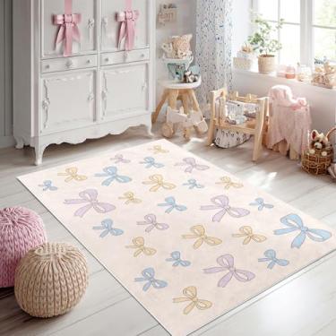 Imagem de Bildenly Tapetes de área 12 x 18 cm com padrão de laço, tapete lavável para quarto de meninas, tapetes pequenos antiderrapantes para sala de estar, tapete de cabeceira de bebê, decoração elegante para