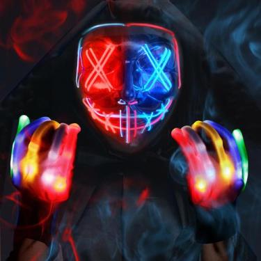 Imagem de Conjunto de máscaras e luvas de Halloween Max Fun Glowing LED Light Up