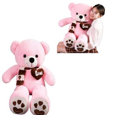 Imagem de Urso de Pelúcia Gigante 80cm Rosa, Macio e Fofo com Cachecol e Coração Love – Presente Namorados, Crianças, Decoração e Amigo de Abraço