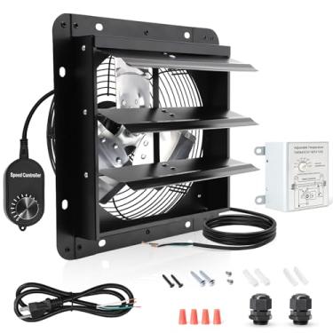 Imagem de Aibabcue Exaustor de obturador com termostato e controle de velocidade, 820 CFM, 1700 RPM, ventilador de ventilação de sótão de montagem de parede de 25 cm para galinheiros, estufa, empena, celeiro