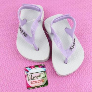 Imagem de Chinelos Apaju de borracha tipo Havaianas infantil., Branco tira lilas