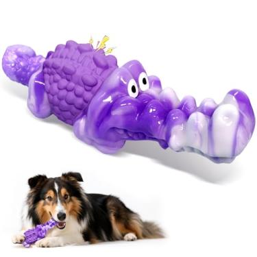 Imagem de Brinquedos para cães grandes para mastigadores agressivos – Brinquedo de crocodilo estridente para cães, os melhores brinquedos de mastigação resistente para limpeza de dentes e redução da ansiedade