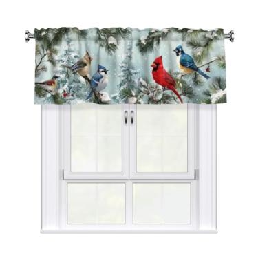 Imagem de Cortina de pássaro cardeal de inverno sanefa curta haste bolso tratamento de janela para sala de estar quarto cozinha banheiro 1 painel 137.2 cm L x 45.7 cm C