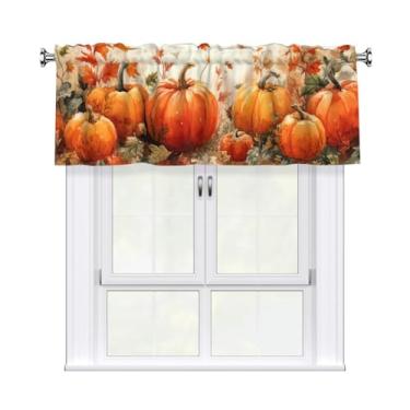 Imagem de Cortina de abóbora de Ação de Graças com bolso para varão curto, tratamento de janela para sala de estar, quarto, cozinha, banheiro, 1 painel 137 cm L x 45 cm C