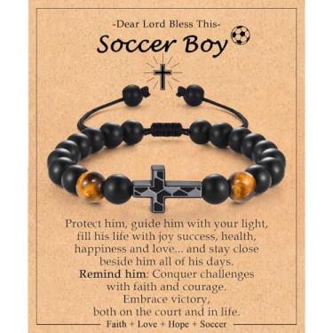 Imagem de Presentes de futebol para meninos de 8 a 12 anos, acessórios de pulseira de futebol para meninos de 6-8-10-12-14-16-18 anos, pulseira cruzada como presente de aniversário, Natal, Dia dos Namorados