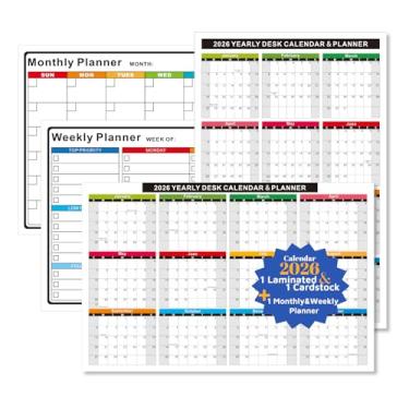 Imagem de Agenda 2026 – 28 x 43 cm, pacote com 2 calendários de parede/mesa, 12 traças de 2 lados, reversível vertical e horizontal, 1 pacote com 1 agenda mensal e semanal para escritório, escola, casa (branco)