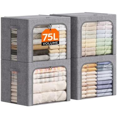 Imagem de Caixas de armazenamento de roupas Lifewit 75L com estrutura de metal, 