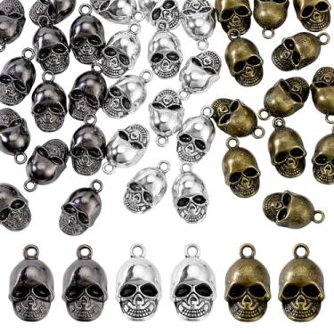 Imagem de AHANDMAKER Pingentes de cabeça de crânio, 36 peças, berloques de caveira retrô, 3 cores, estilo tibetano, pingentes de metal, pingentes para decoração de joias, joias, chaveiros, presentes