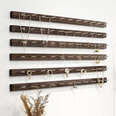 Imagem de Prateleiras De Armazenamento Suspensas De Madeira Maciça Suporte De Prateleira De Exibição, Suporte De Brinco Pendurado Na Parede Para Anéis Colares Pulseiras Titulares, Walnut Color