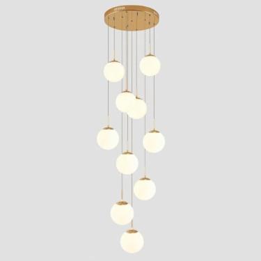 Imagem de Biabhuo 10 Bolas De Decoração De Vidro Escada Lustre Log Pedant Light Tetos Altos Foyer Lustre De Entrada Cromado Branco Vidro De Leite Mid Century Modern Lâmpad, Gold, 3000K