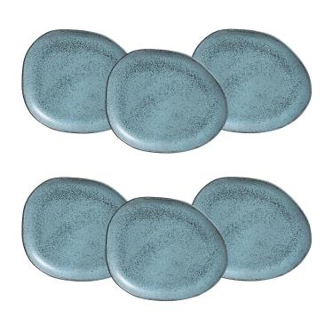Imagem de Conjunto de Pratos Rasos Ovais Porto Brasil Orgânico Night Sky Azul 31cm - 6 Peças