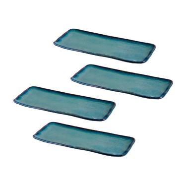 Imagem de Conjunto de Travessas Retangulares Médias Porto Brasil Orgânico Oceano 33x13cm - 4 peças