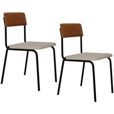 Imagem de Kit 02 Cadeiras Estofada Para Sala De Jantar Sense Preto C01 Linho Palha Courino Caramelo - Lyam Decor