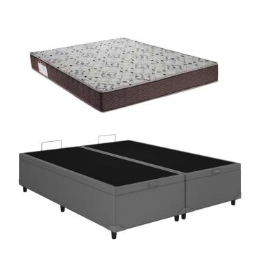 Imagem de Cama Box Baú Casal Bipartido Cinza Colchão ISO 150 D45 - Ortobom