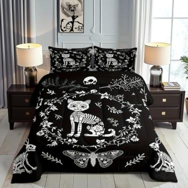Imagem de Conjunto de edredom infantil de desenho animado, animais exóticos, crânio, para decoração de quarto, mariposa gótica, borboleta, boho, flores escovadas, capa de edredom macia, tamanho casal, 3 peças