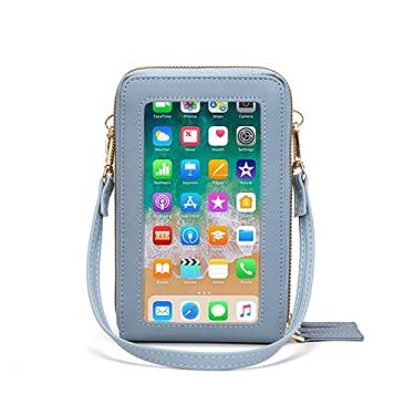 Imagem de Bolsa pequena transversal para telefone feminino, bolsa de ombro para celular, porta-cartão, Touchscreen-light Blue