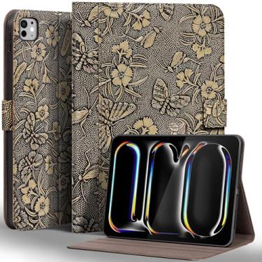 Imagem de Gexmil Capa de couro genuíno para iPad Pro de 13 polegadas M4 2024 com fecho magnético, suporte ajustável, capa protetora à prova de choque de couro de primeira linha inteligente, hibernar/despertar