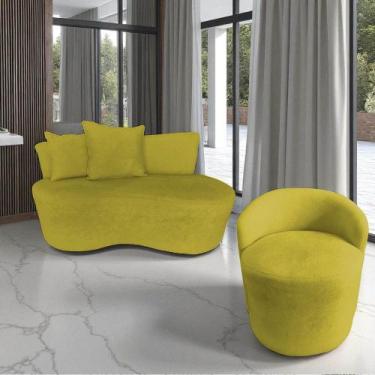 Imagem de Kit Namoradeira + Poltrona Yara Orgânica Veludo Amarelo - Mansão Decor
