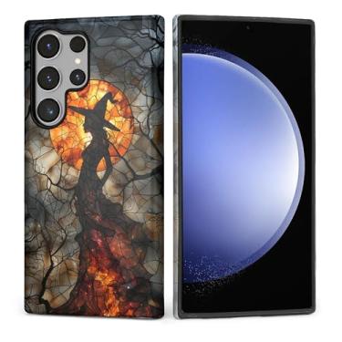 Imagem de Kapadiy Capa para Samsung Galaxy S24 Ultra, design de vitral de bruxa lua de bruxa híbrida proteção dupla de silicone rígido PC à prova de choque, capa protetora antiarranhões para homens e mulheres