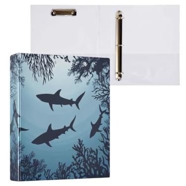 Imagem de Fichário de 3 anéis de tubarões de natação animal do oceano fichário decorativo de 3,8 cm com prancheta e 3 bolsos transparentes, comporta 200 folhas de papel tamanho A4 fichários à prova d'água para