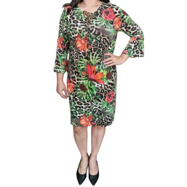 Imagem de Vestido Feminino Manga 3/4 Estampado Pra D´ela Plus Size