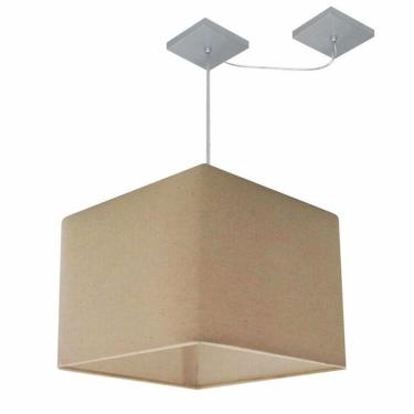 Imagem de Lustre Pendente Quadrado Com Desvio Md-4268 Cúpula Em Tecido 30/35x35cm Algodão Crú - Bivolt