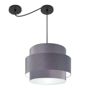 Imagem de Lustre Sala De Jantar Com Desvio Vivare Md-4397 Cúpula Em Tecido 40cm Cinza-escuro 127/220v