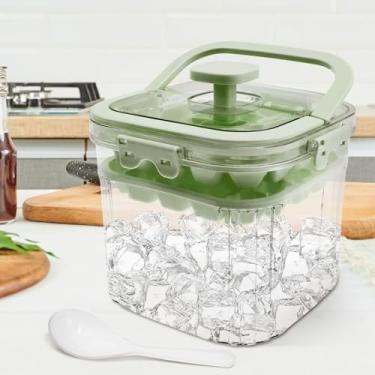 Imagem de KTZCTPCA Balde de cubo de gelo com tampa selada, caixa de armazenamento de cubos de gelo com molde de gelo, balde de gelo portátil de refrigeração, bandeja de molde de cubo de gelo de plástico para