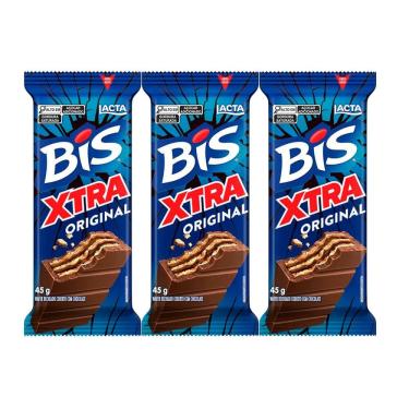 Imagem de Kit 3 Chocolate Bis Lacta Xtra com 45g