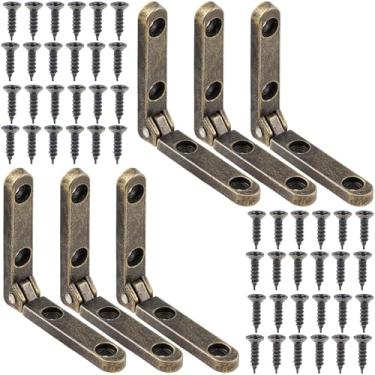 Imagem de Joez Wonderful 6 peças de dobradiças de 90 graus, ferragens de armário de dobradiça de caixa de madeira com 24 parafusos, dobradiça pequena para caixa de joias, estojo, baú (Bronze)