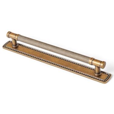 Imagem de Goo-Ki Pacote com 2 puxadores de gaveta de armário de latão antigo com espaçador de placa traseira - Puxadores de barra de latão vintage retrô de liga de zinco ferragens de cozinha para armário, 2210